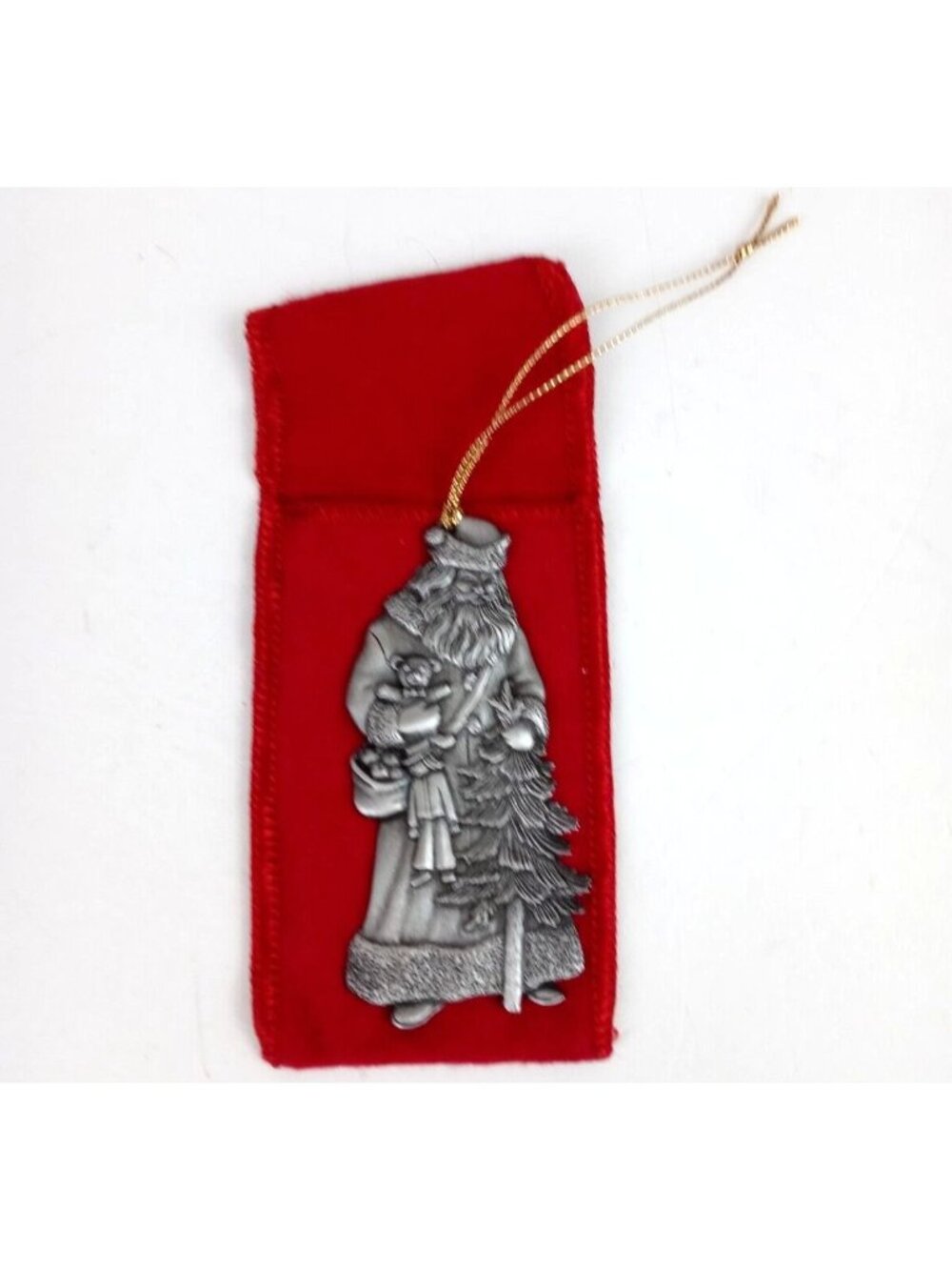 Vintage 1993 Avon Pewter Collectible Santa With Tree & Toys In Soft Pouch